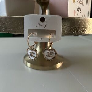 a.n.a Gold and White Heart Dangle Earrings